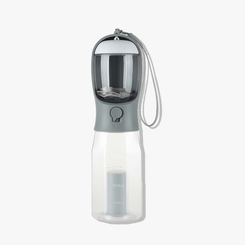 Close-up of PawPort 3-in-1 dog water bottle showing water spout and locking lid