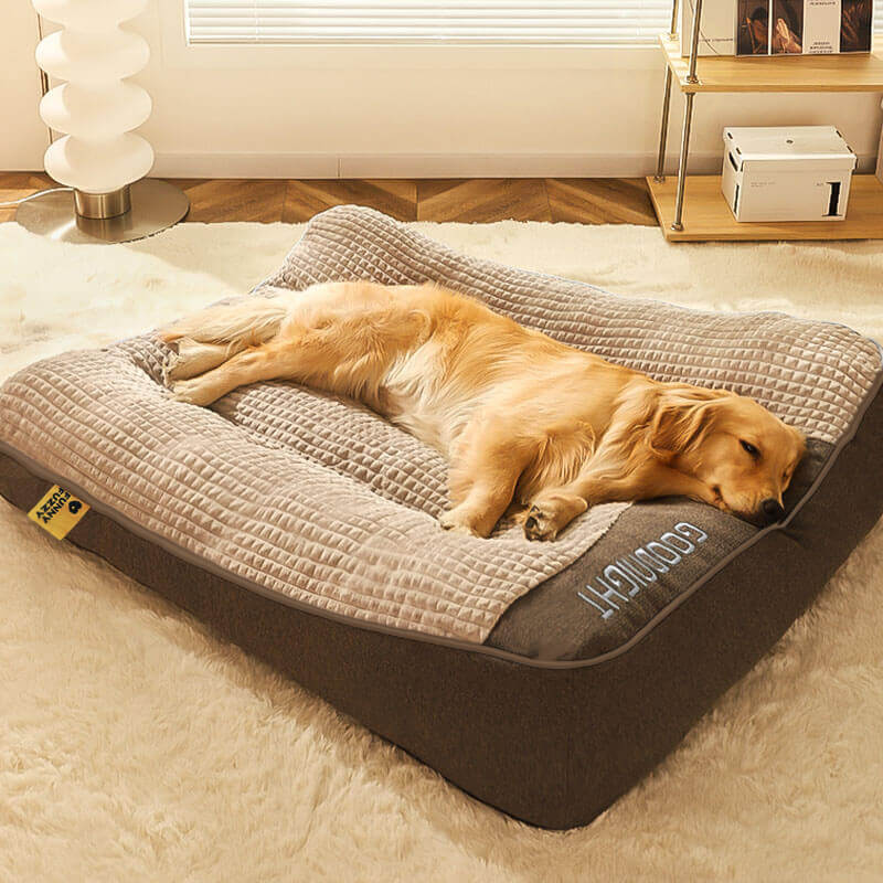 Spacious luxury orthopedic dog bed showing thick cushion and anti-slip base
