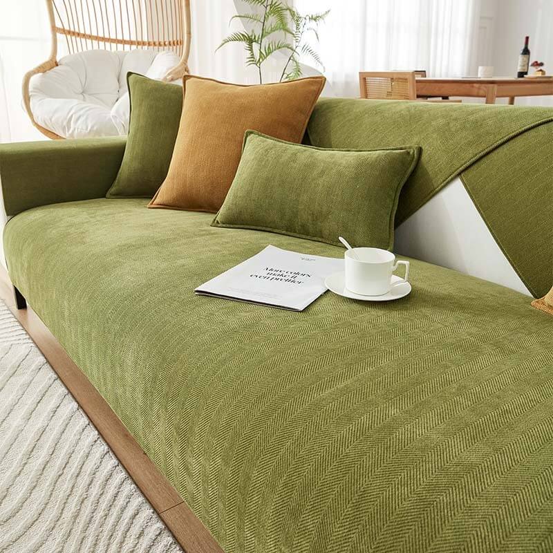 PawsomeGuard waterproof chenille couch cover on a sofa with pets