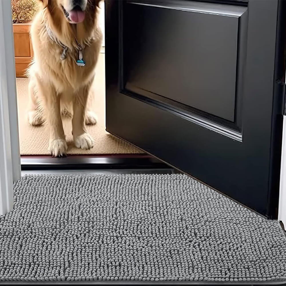 Close-up of PlushTrax chenille doormat showing texture and thickness