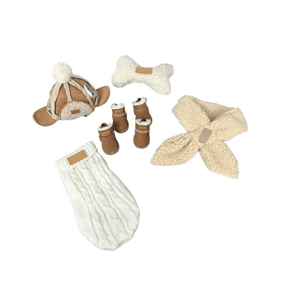 CozyPet Winter Wear Set - dog wearing hat and sweater