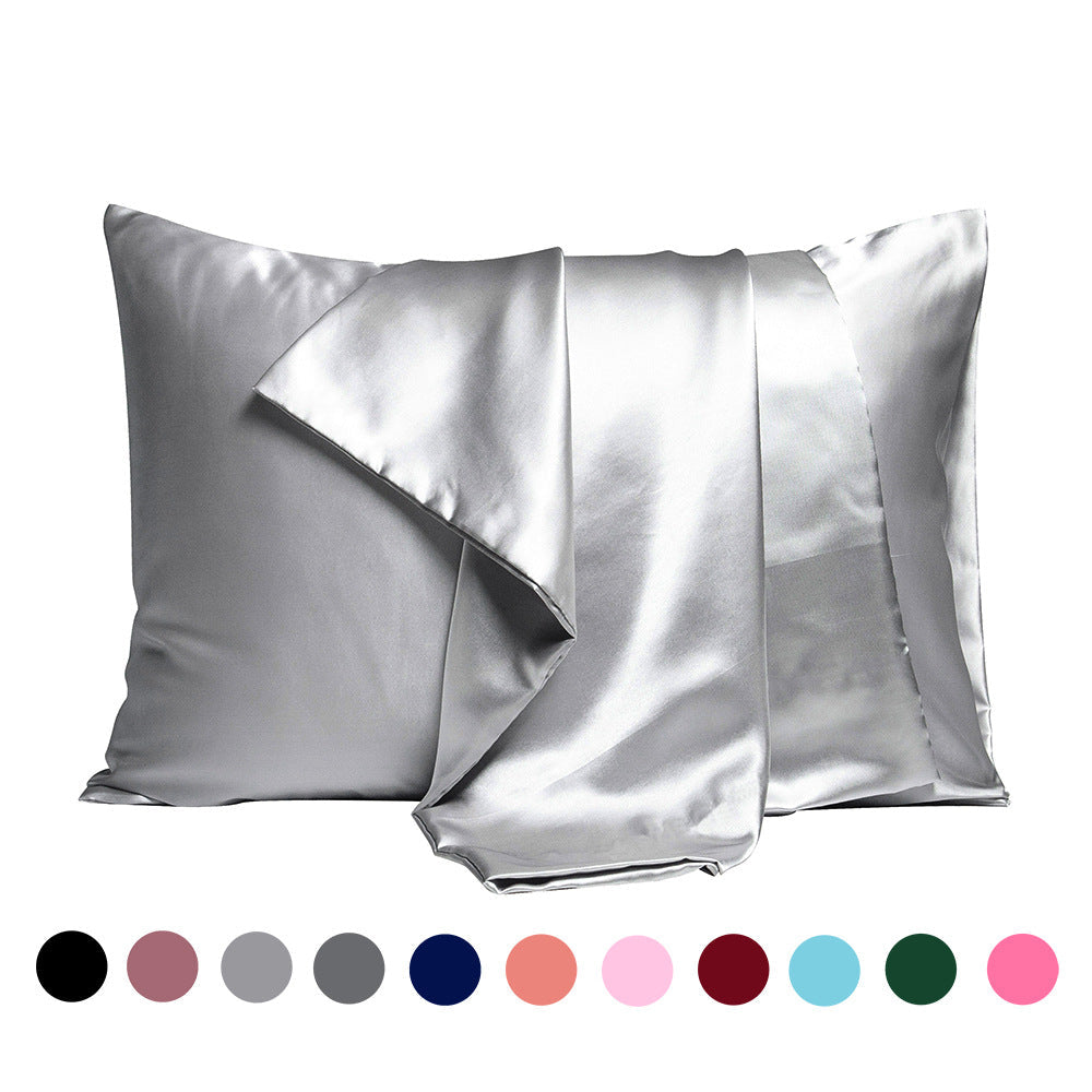 Satin pillowcase set in elegant gray, perfect for bedroom decor