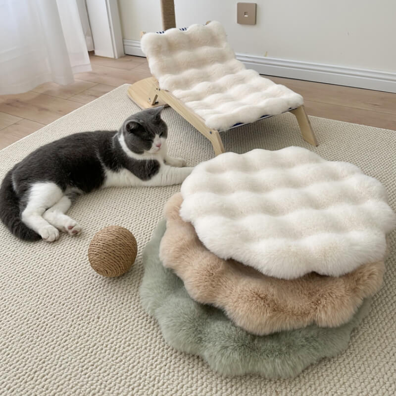 Cozy plush round dog bed in mint green, ideal for small pets.