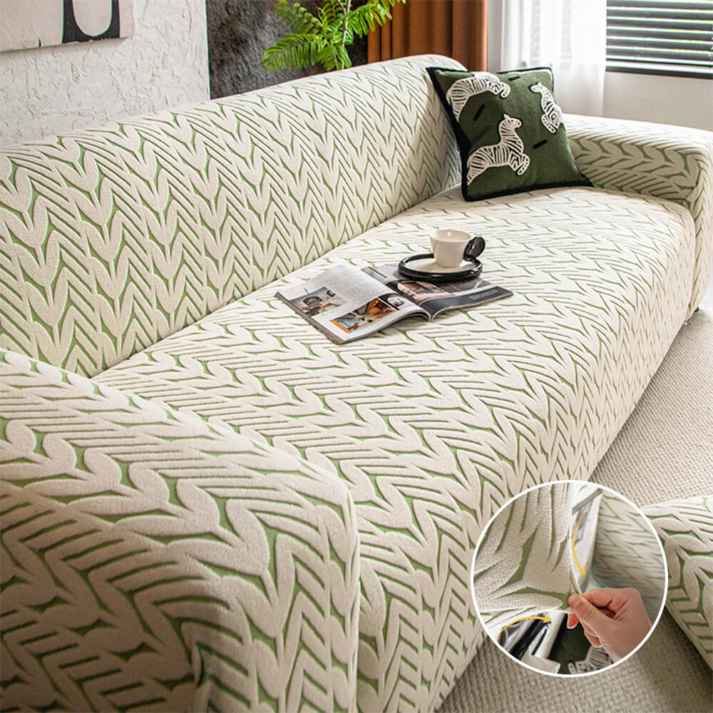 Fleece couch cover with wheat ear pattern on a sectional sofa