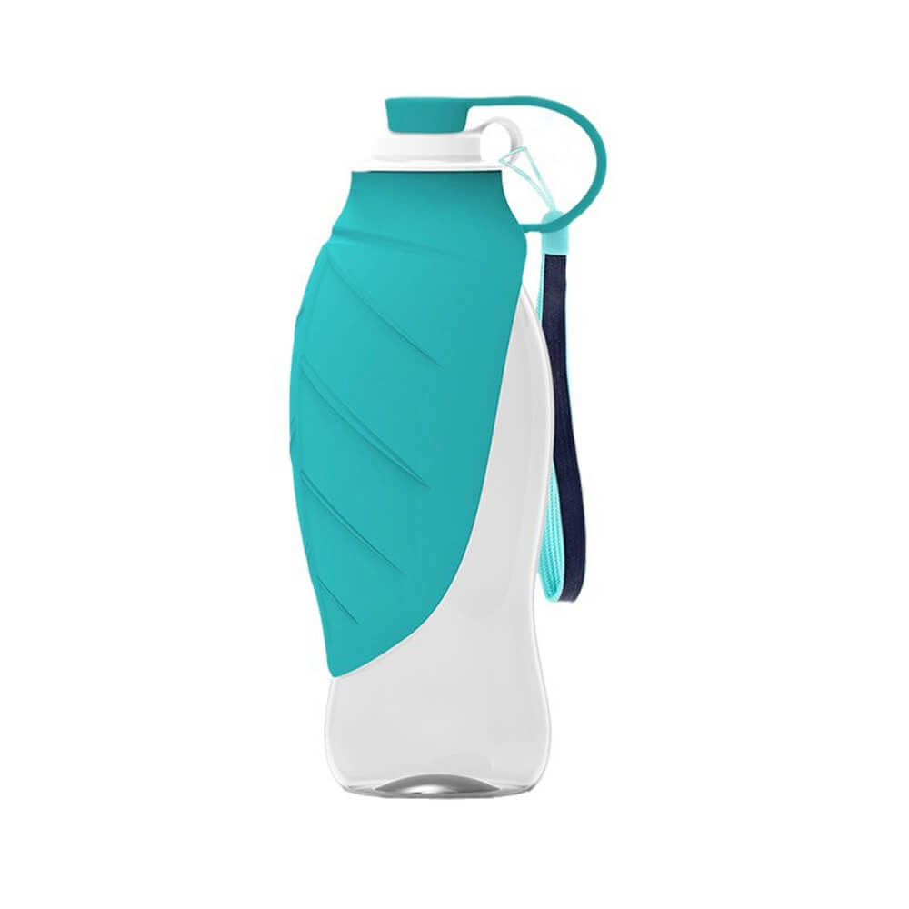 Portable Leaf-Shaped Dog Water Bottle with collapsible leaf bowl for hiking