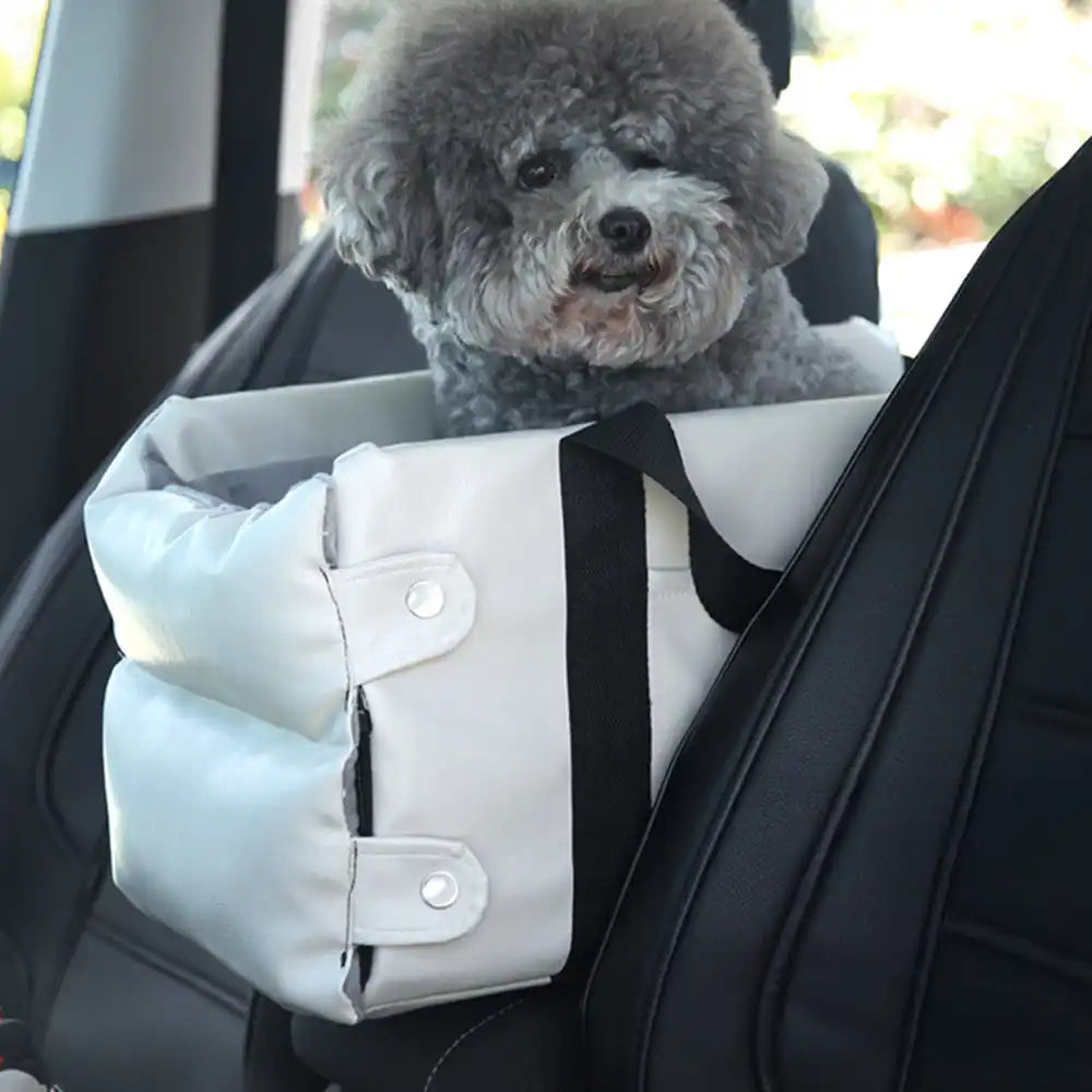 Waterproof dog carrier with faux leather exterior and plush interior