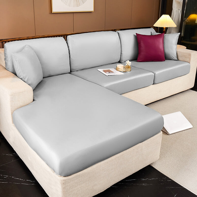 Ultimate waterproof sofa cover in living room protecting against pet hair and spills.