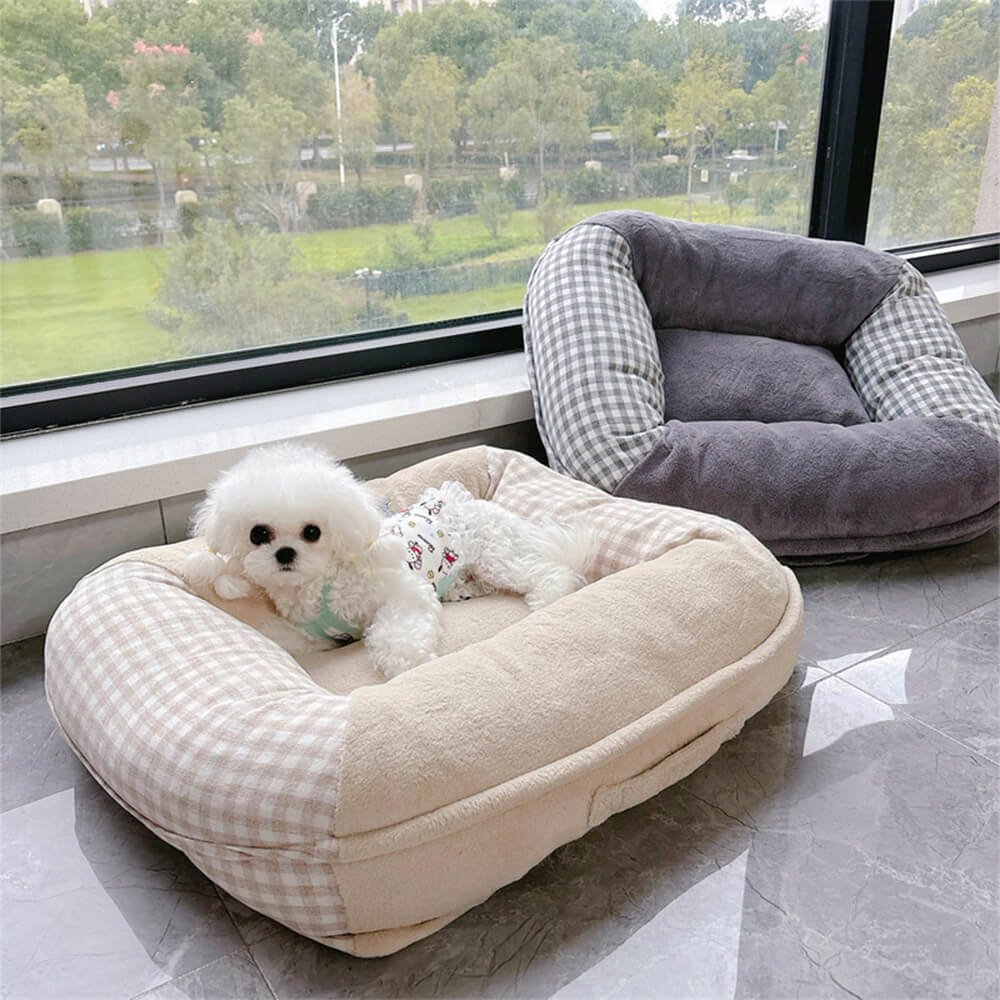 Top view of coral fleece dog bed showcasing high sides and plush surface for cozy naps.