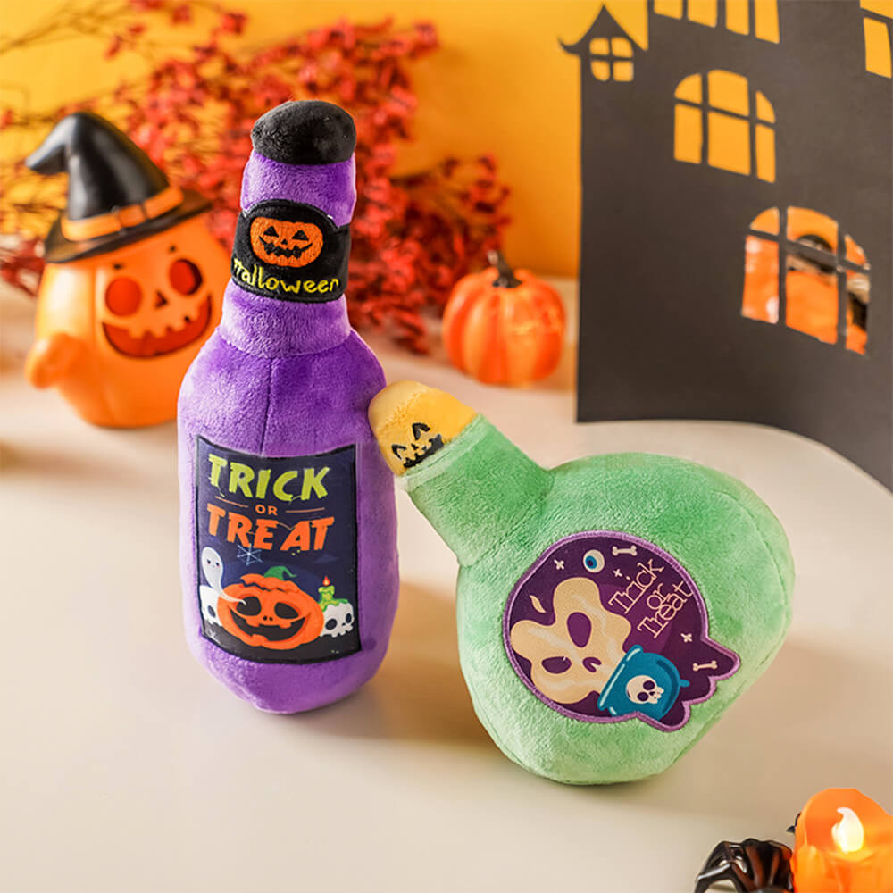 Spooky Paws Halloween plush dog toy - front view with 'Trick or Treat' design