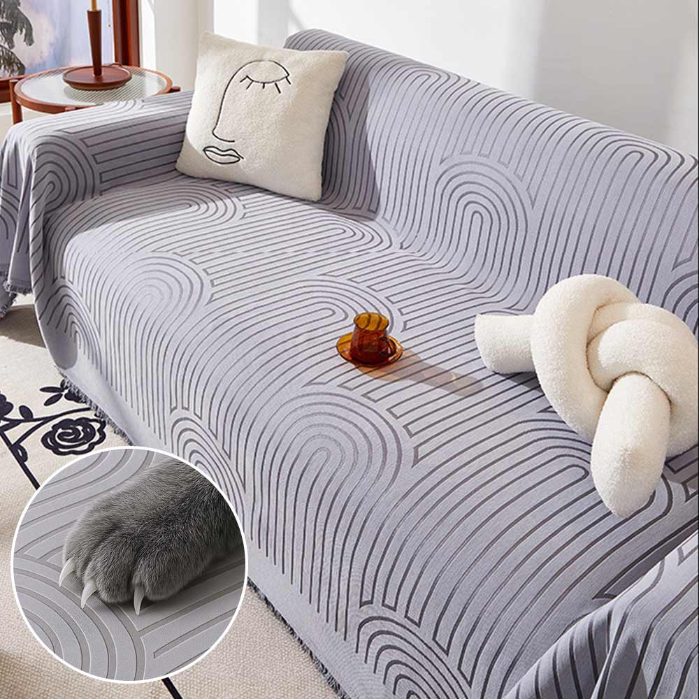 Close-up of the soft, scratch-resistant chenille fabric with arch motif design
