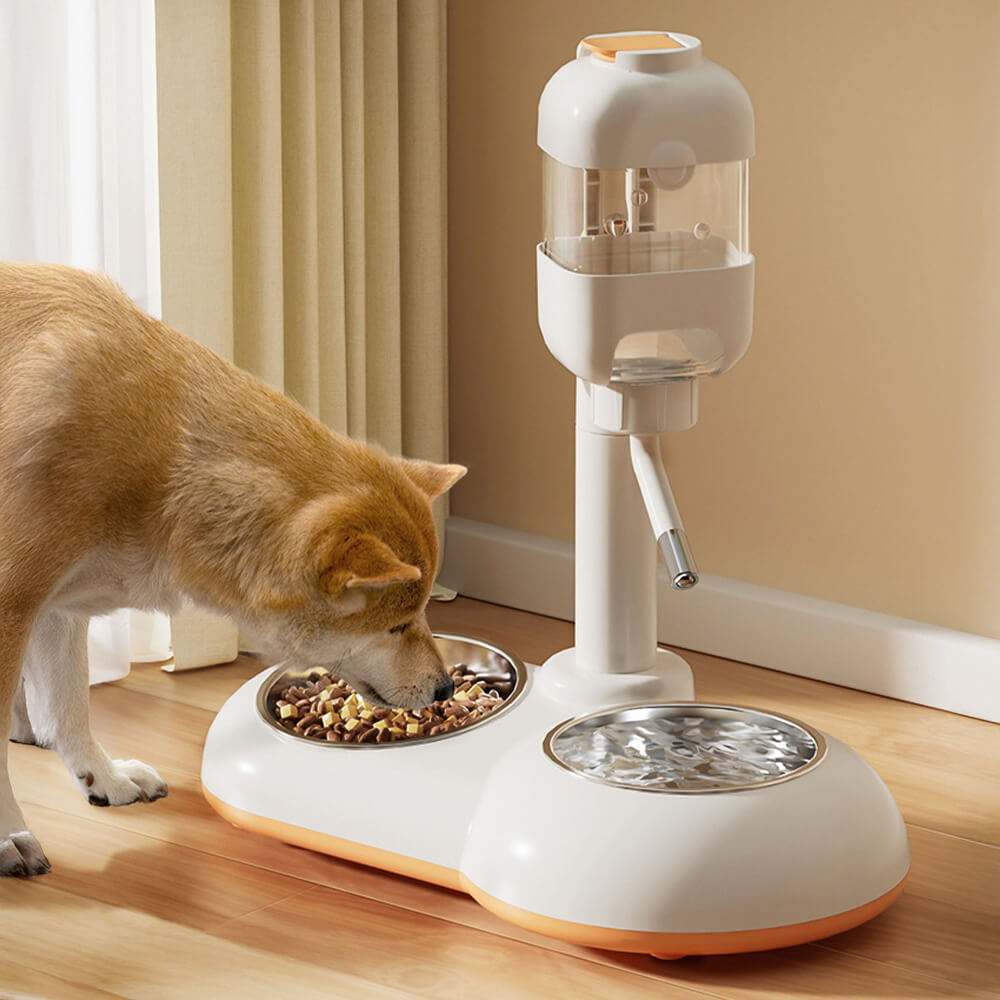 Close-up of the automatic pet water dispenser for dogs in a kitchen setting, featuring its sleek design.