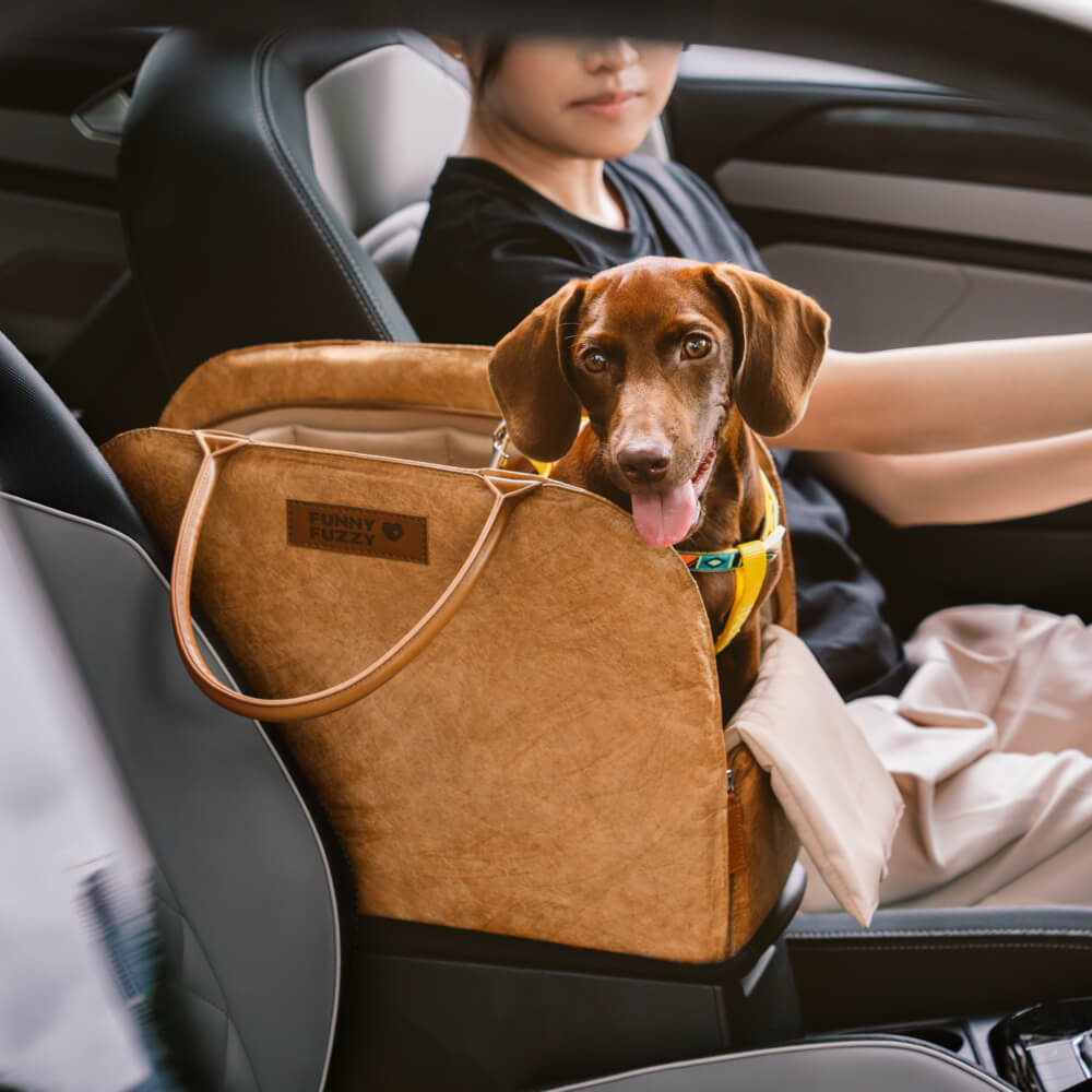 Pawsome Voyager Eco-Friendly Pet Travel Bag in use during a car ride