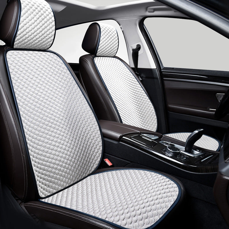 Ice Silk Car Seat Cover installed on a front car seat, showing breathable fabric