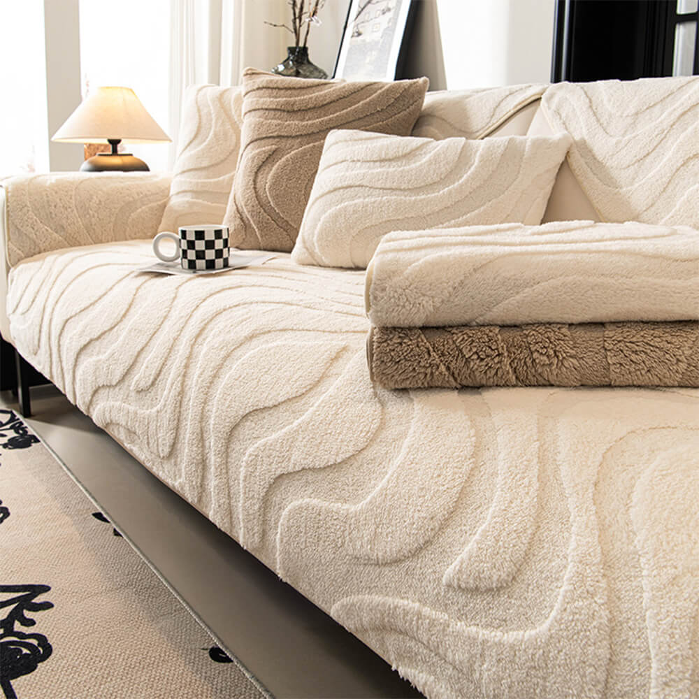 CozyGuard Jacquard Sofa Protector on a modern sofa