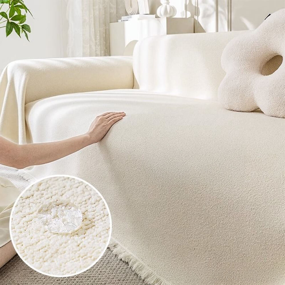 Cozy living room featuring the soft teddy fleece couch cover protecting a sofa.