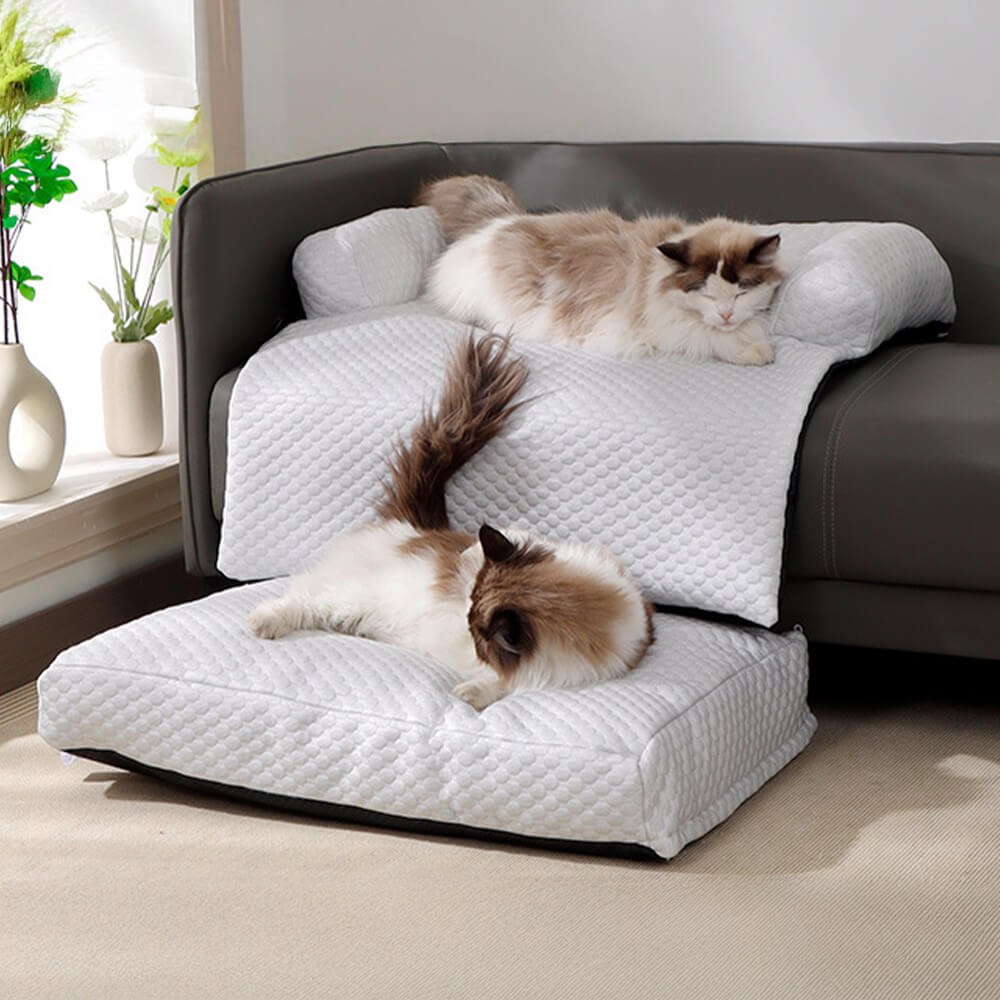 Extra large cooling cat mat for sofa spread across a leather couch