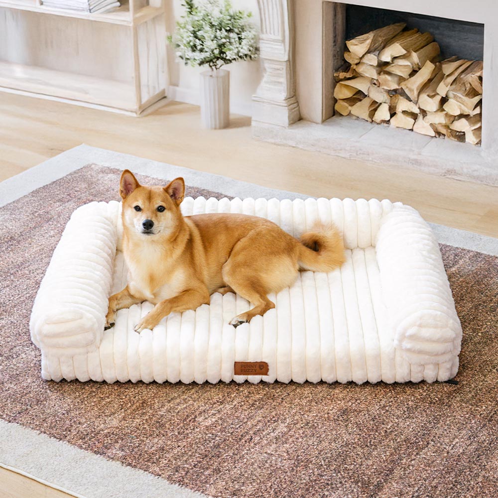 RoyalPet Orthopedic Sofa Bed in cream color, showcasing its plush and fluffy design