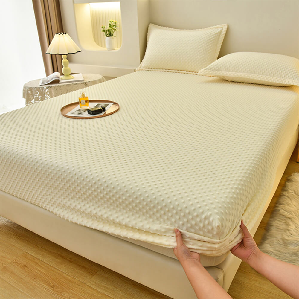Cozy Anti-Static Fitted Sheet Set in a serene bedroom setting, highlighting its softness.