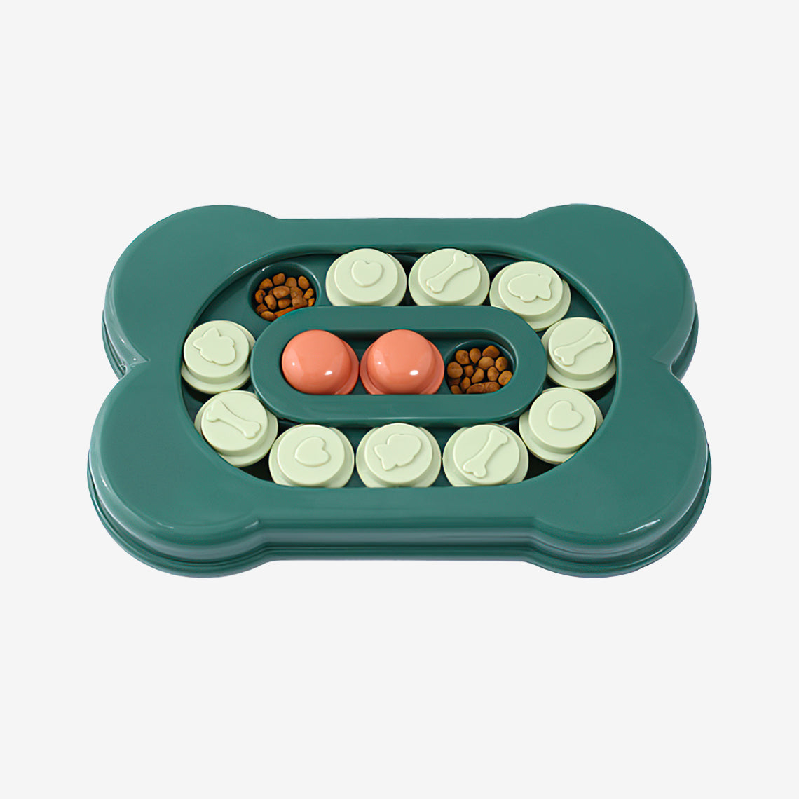 Dog playing with sliding foraging tray for mental stimulation