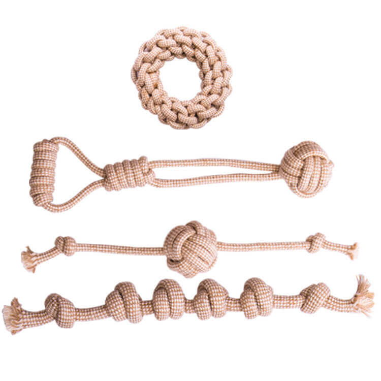 Close-up of durable linen cotton dog toy rope showing its eco-friendly weave.