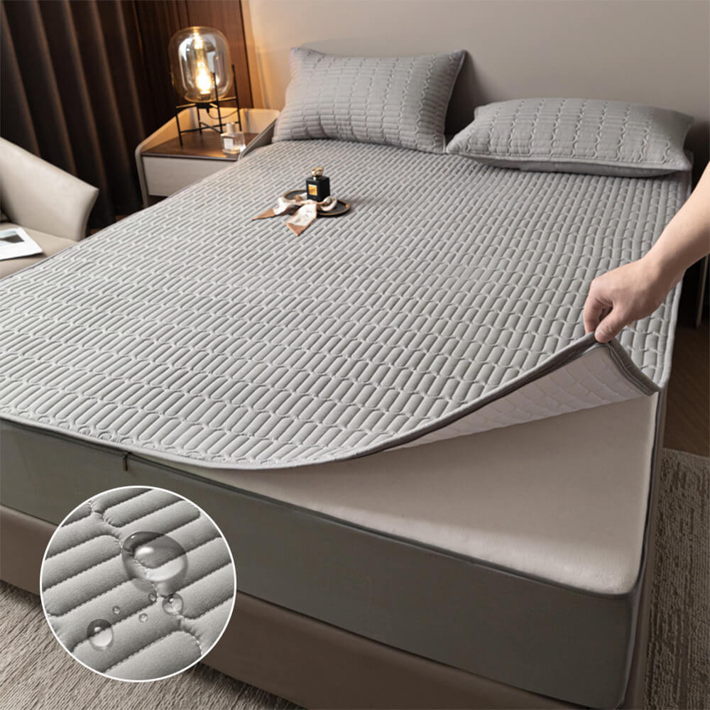 Zippered waterproof mattress protector on a deep mattress with pet and kids protection