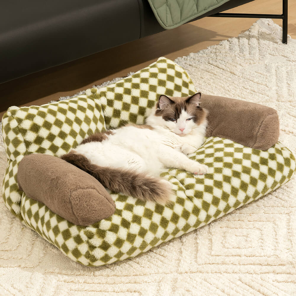 Chic Diamond Pattern Cat Sofa Bed with a cat lounging comfortably on it.