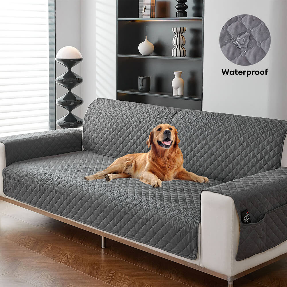 Waterproof pet couch cover with non-slip backing on a stylish sofa