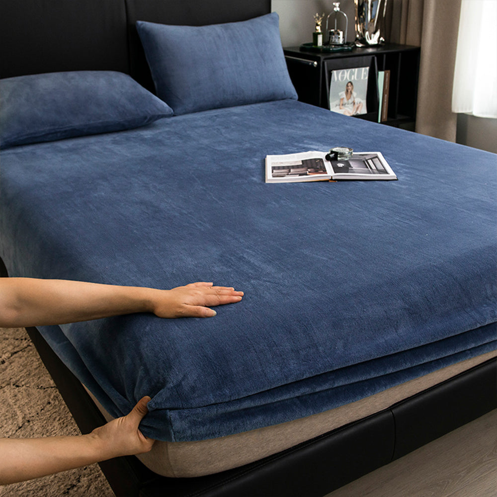 Close-up of crystal velvet fitted sheet showing plush texture and elastic corners.