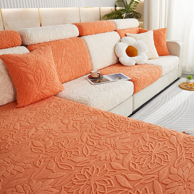 Floral velvet sofa protector on a modern sofa