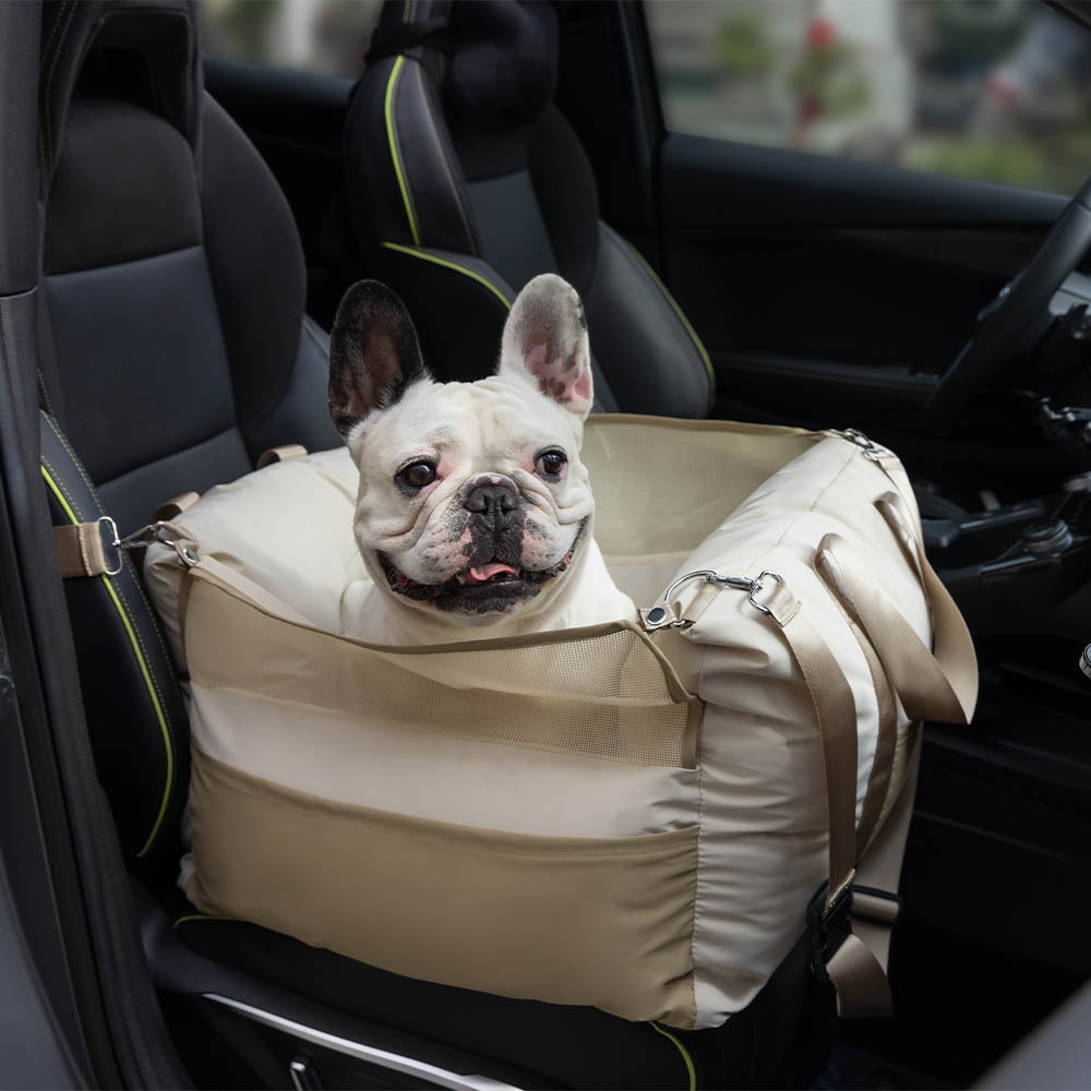 Close-up of the Pup Rover waterproof breathable dog booster car seat with mesh sides for ventilation
