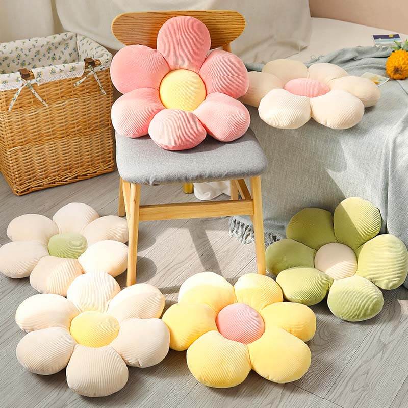 Flower shape pet bed pillow in a cozy living room setting