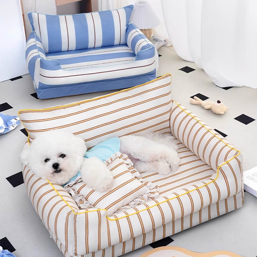 Cozy Cotton Pet Sofa Bed with Comfort Pillow, showing raised edges for support