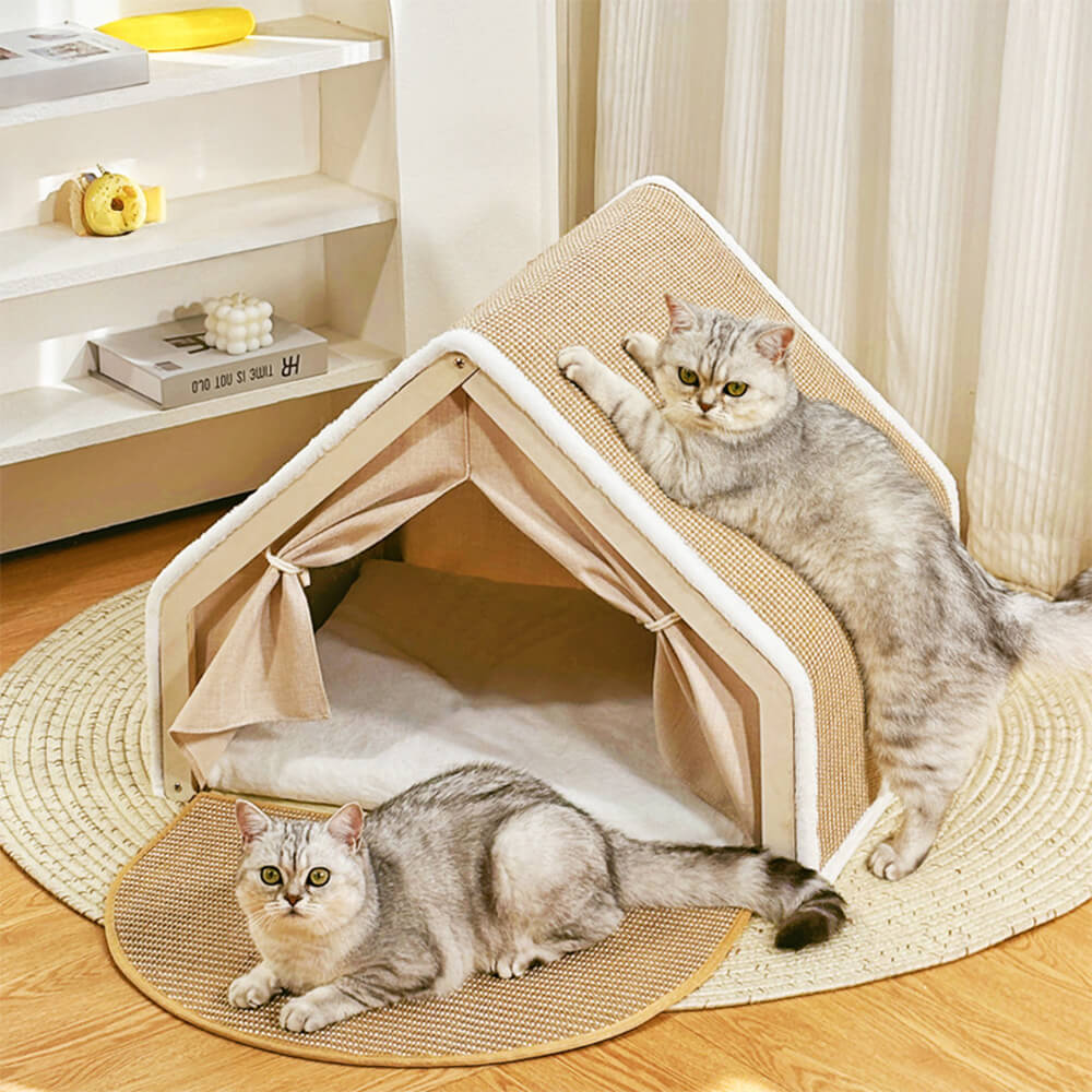 Cat playing in the Purrfect Haven Cat Play Tent with Scratching Roof
